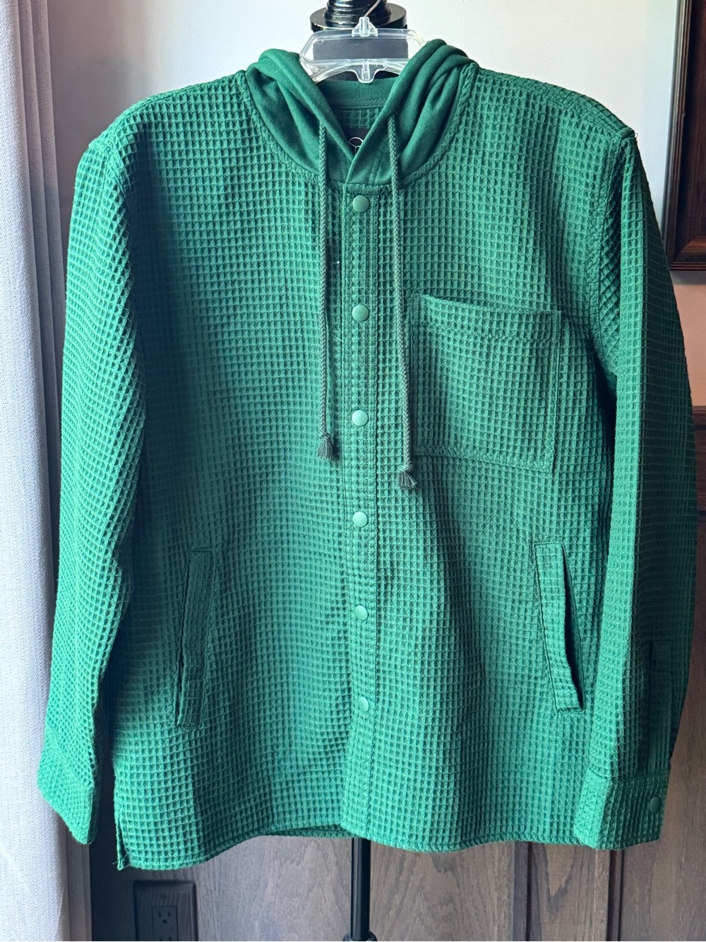 Original Use Green Waffle-Knit Hooded Shirt Jacket medium nwot